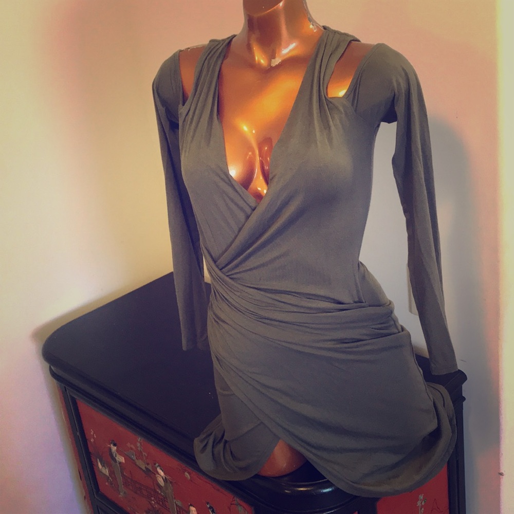 Forever 21 Womens Faux Wrap Dress Sz S Olive Green